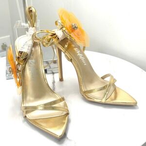 Cape Robbin Ahloaa Gold 3D Floral Strappy Lace Up Stiletto Heels Womens 7.5